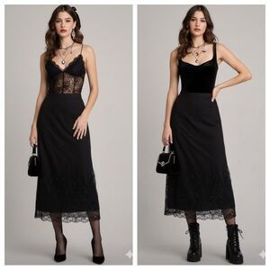 Romantic Goth Midi Skirt Sheer Floral Mesh Overlay Vampy